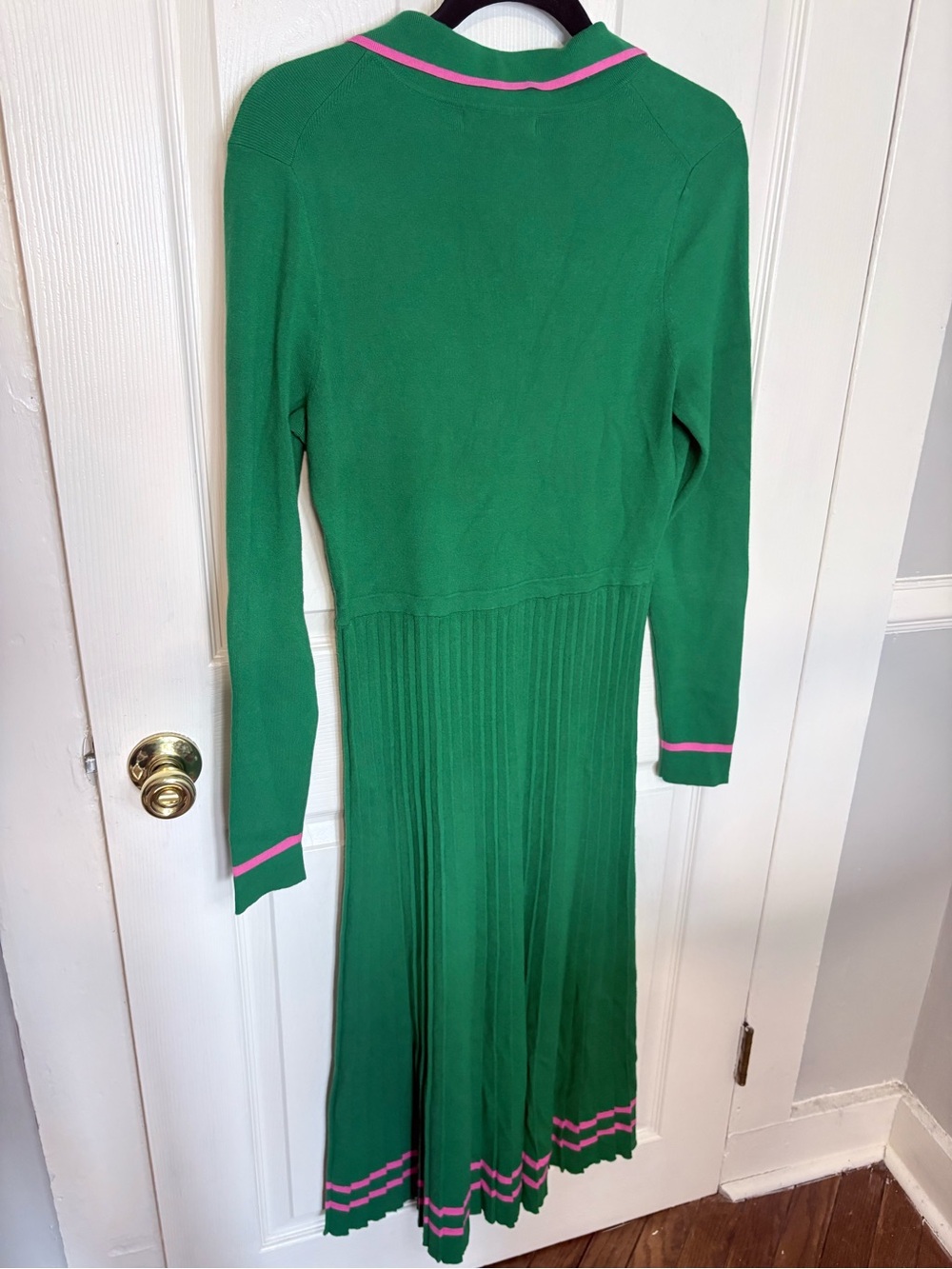 Boden Mollie Green Pink Trim Pleated Knit Midi Dress US 8 UK 12 - Picture 9 of 13